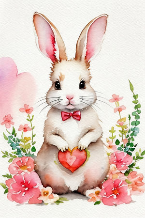 Cute little panda holding a heart. Watercolor drawing.の素材