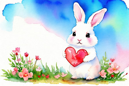 Cute little panda holding a heart. Watercolor drawing.の素材