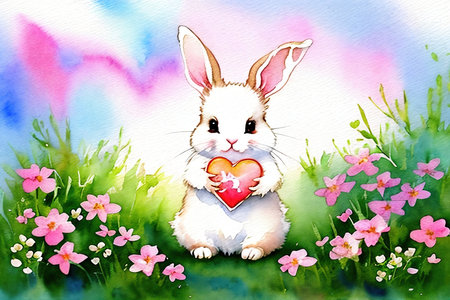 Cute little panda holding a heart. Watercolor drawing.の素材