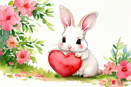 Cute little panda holding a heart. Watercolor drawing.の素材