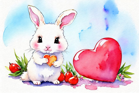 Cute little panda holding a heart. Watercolor drawing.の素材