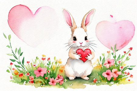 Cute little panda holding a heart. Watercolor drawing.の素材
