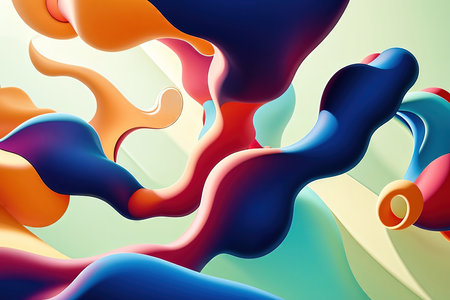 Modern abstract surrealist background. Flexible dynamic lines, bright color palette. AI generative.の素材