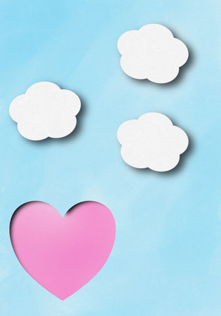 Paper cut with heart shape. Illustration for Saint Valentines Day, Anniversary, greeting card.の写真素材
