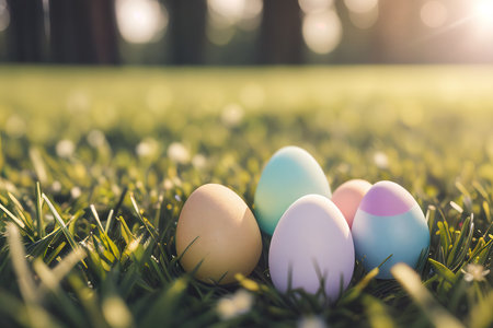 Easter eggs on the pastel background.の素材