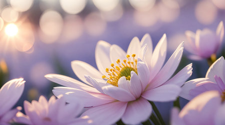 Spring background with beautiful flowers and sunshine.の素材