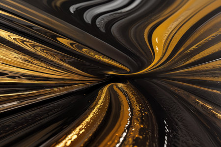 Abstract background, liquid oil gold and black streaks.の素材