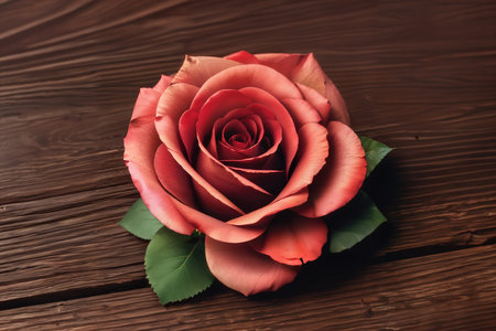 Rose on a wooden table close up view.の素材