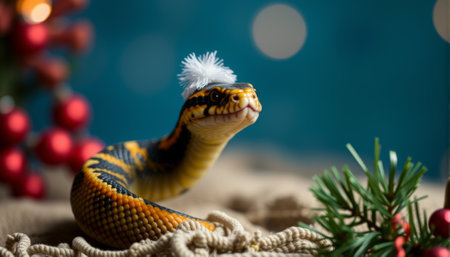 Snake and Christmas tree background. AI generated.の素材
