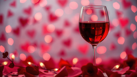Romantic background with wine and rose petals. Ai generated.の素材