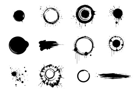 Set of grunge circle prints with dirty old effect, vector illustration.のイラスト素材