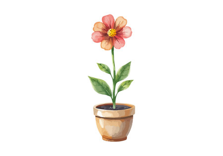 Flower in a pot watercolor vector illustration. AI generated.の素材