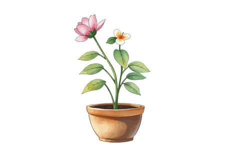 Flower in a pot watercolor vector illustration. AI generated.の素材