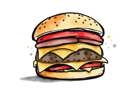 Watercolor vector illustration of a burger. AI generated.の素材