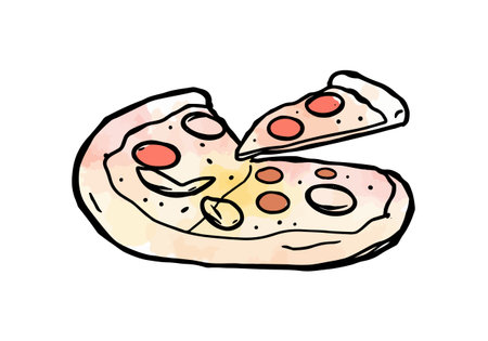 Watercolor vector illustration of a pizza. AI generated.の素材