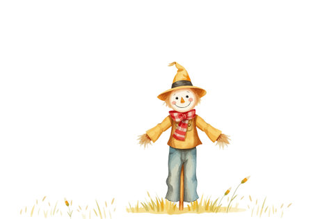 Watercolor vector illustration of a scarecrow. AI generated.の素材