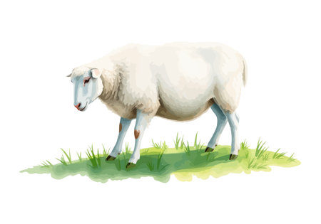 Watercolor vector illustration of a white sheep. AI generated.の素材