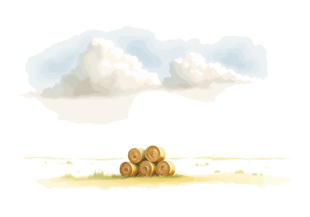 Watercolor vector illustration a haystack in a field. AI generated.の素材