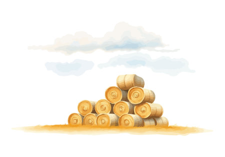 Watercolor vector illustration a haystack in a field. AI generated.の素材