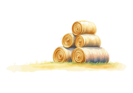 Watercolor vector illustration a haystack in a field. AI generated.の素材