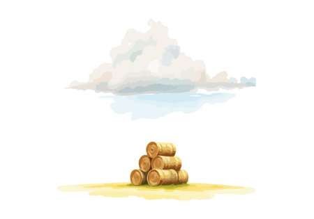 Watercolor vector illustration a haystack in a field. AI generated.の素材