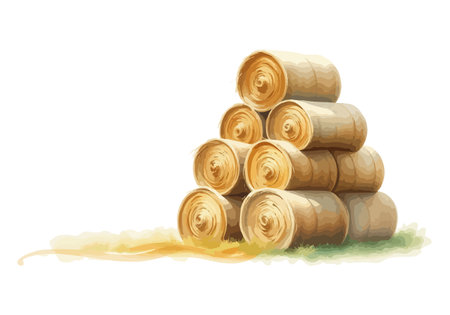Watercolor vector illustration a haystack in a field. AI generated.の素材