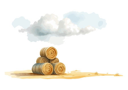 Watercolor vector illustration a haystack in a field. AI generated.の素材