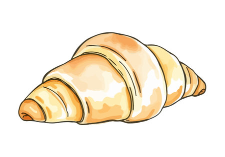 Watercolor vector illustration of a croissant. AI generated.の素材