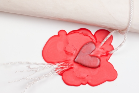 love letter sealed the seal in the form of red heartの写真素材