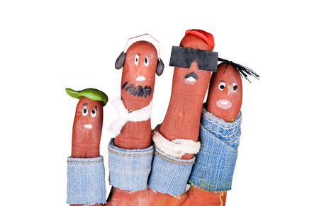 funny little hipsters drawn on fingers aqua
make-upの写真素材