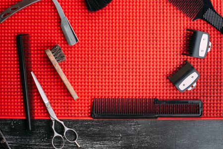 Tools for cutting beard barbershop top view. copy spaceの写真素材