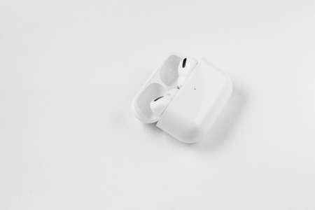 Air Pods pro. with Wireless Charging Case. New Airpods pro on white background. Airpodspro.Copy...