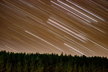 Night landscape, starry sky in a Russian village.の写真素材