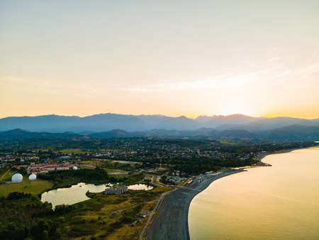 seascape shot on a quadrocopter city of Sochi Adler. High quality photo