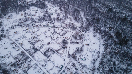 aerial photography of the Penza region rural area in winterの写真素材