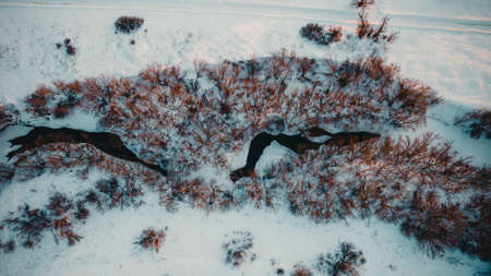 flying over beautiful winter wildlife in the Russian outbackの写真素材