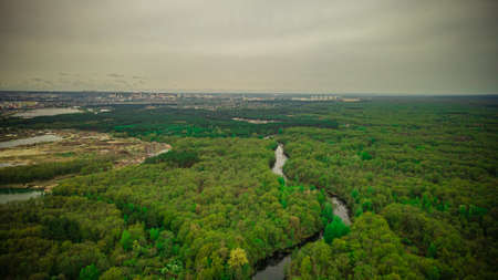wildlife landscape in a forest area aerial photos. forest riverの写真素材