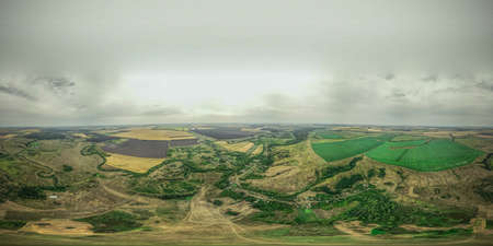 landscapes of a Russian village with a quadcopter in summer. panorama 360