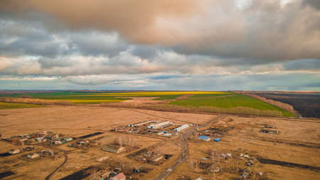 aerial photography of a Russian village in autumn.の写真素材