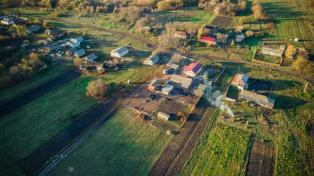 aerial photography of a Russian village in autumn.の写真素材
