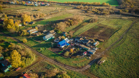 aerial photography of a Russian village in autumn.