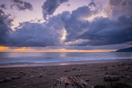 the black sea of Abkhazia is stormy.の写真素材