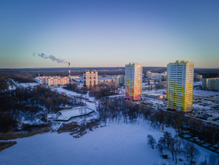 colored high-rise buildings in the city.の写真素材