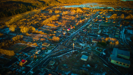 spring landscape in the countryside from a height.の写真素材