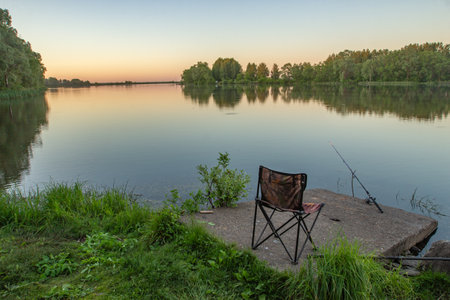 lake on a warm evening at sunset.の写真素材