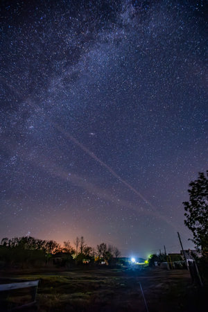 night starscape in the countryside.の写真素材