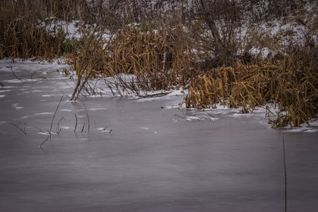 ice on a frozen river.の写真素材
