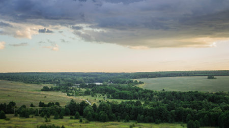cloudy landscape at sunset in the countryside.の写真素材