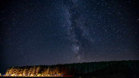 night starscape in the countryside.の写真素材