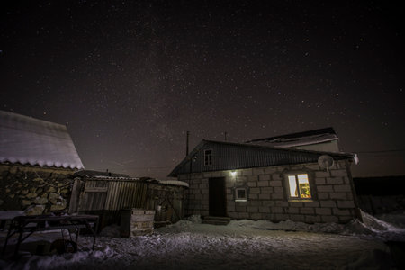 frosty starry sky in winter.